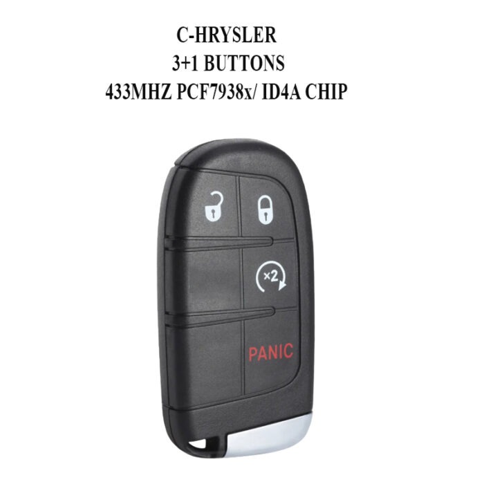 Télécommande à 3 boutons + 1 boutons , 433 Mhz , Transpondeur PCF7938x / ID4A , Pour C-HRYSLER