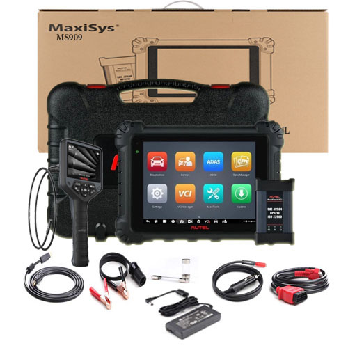 Autel MaxiSYS MS909 avec MaxiFlash VCI/J2534 Tablette de diagnostic , abonnement de mise à jour de 2 ans et appareil d’inspection vidéo numérique MaxiVideo MV480 gratuit