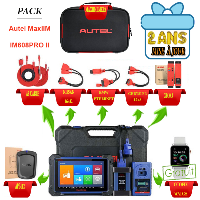 PACK AUTEL MAXIM IM608pro II + GBOX 3 + APB112 + TOYOTA A8 + CABLE 16/32 +CABLE 12/8 + CABLE BMW + AUTEL IMKPA